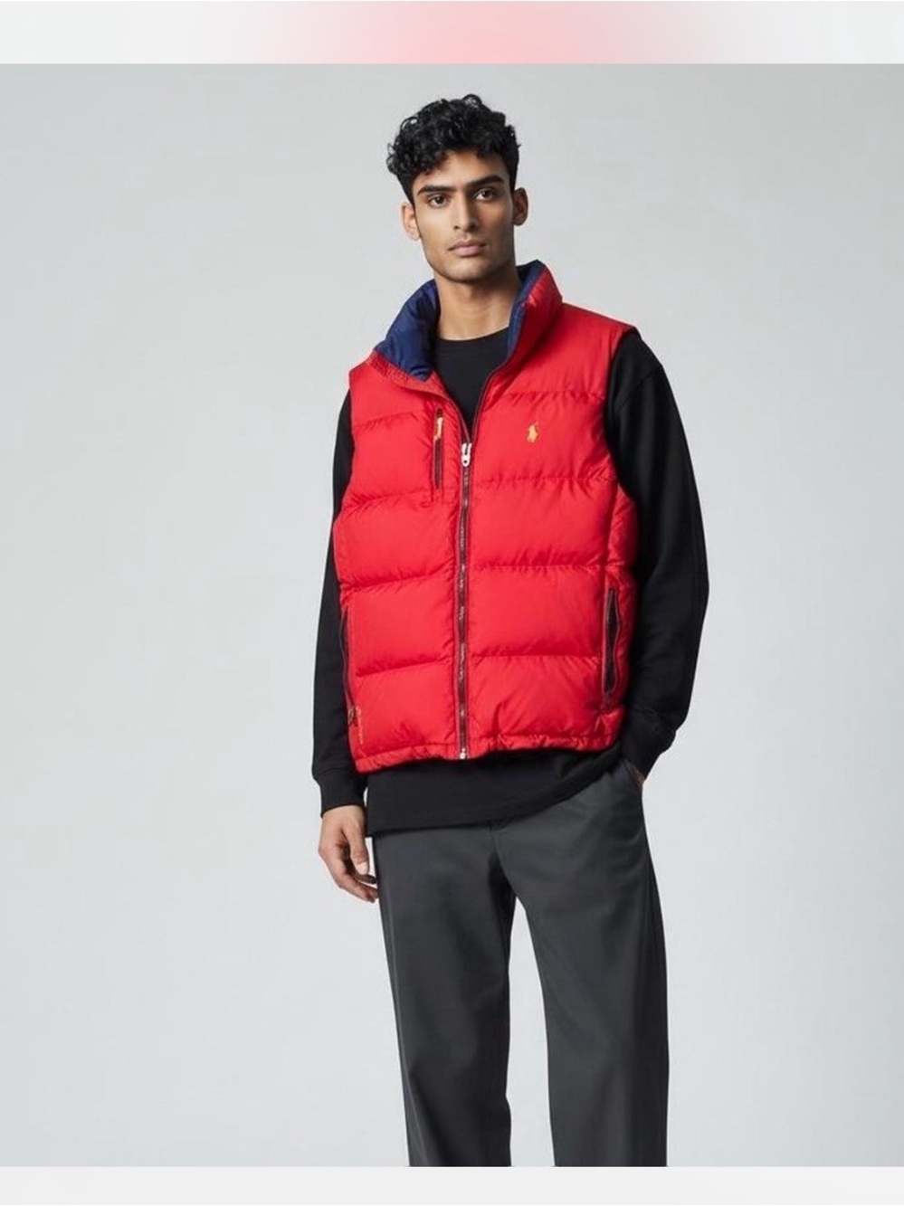 Polo by Ralph Lauren Red Quilted Puffer Vest with Navy Lining NWT